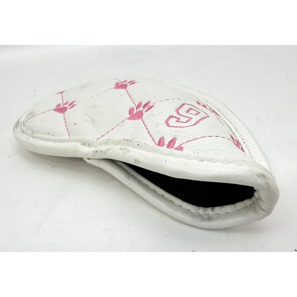 PUT A YEET HAT ON THAT DOG - 9 Iron Golf Club Headcover Pink/White Pawprint